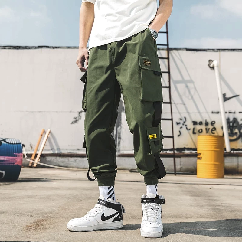 oggers Cargo Pants for Men Casual Hip Hop Pocket Male Trousers Sweatpants Streetwear Ribbons Techwear Pants