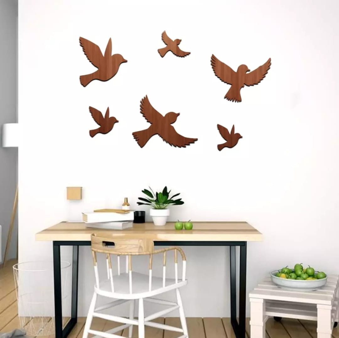 3D 6 wooden Birds Different shapes for Your Kids Bedroom Wall Decoration Ideas & Inspirations (Pack Of 6)