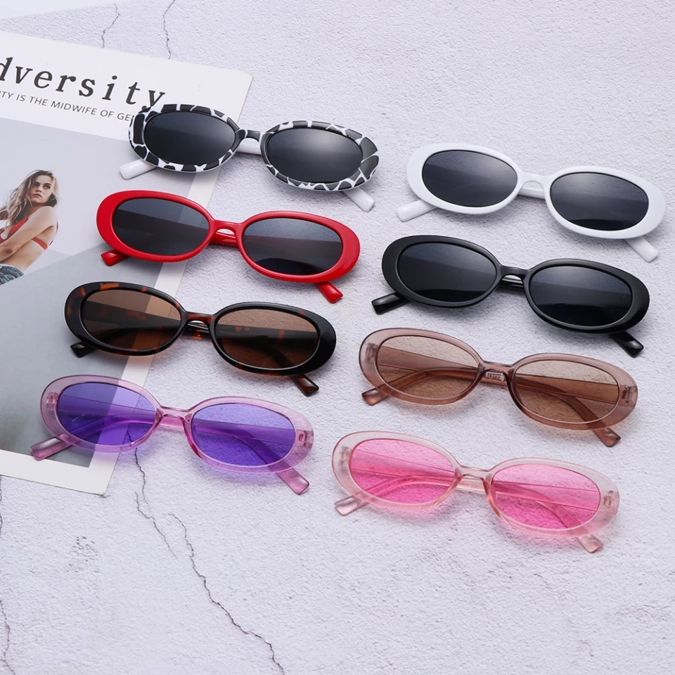 Retro Sunglasses Oval Sunglasses Women Retro Brand Designer Vintage Ladies Cat Eye Pink Cycling Sun Glasses
